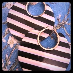 Black & White Striped Gold Hoop Earrings